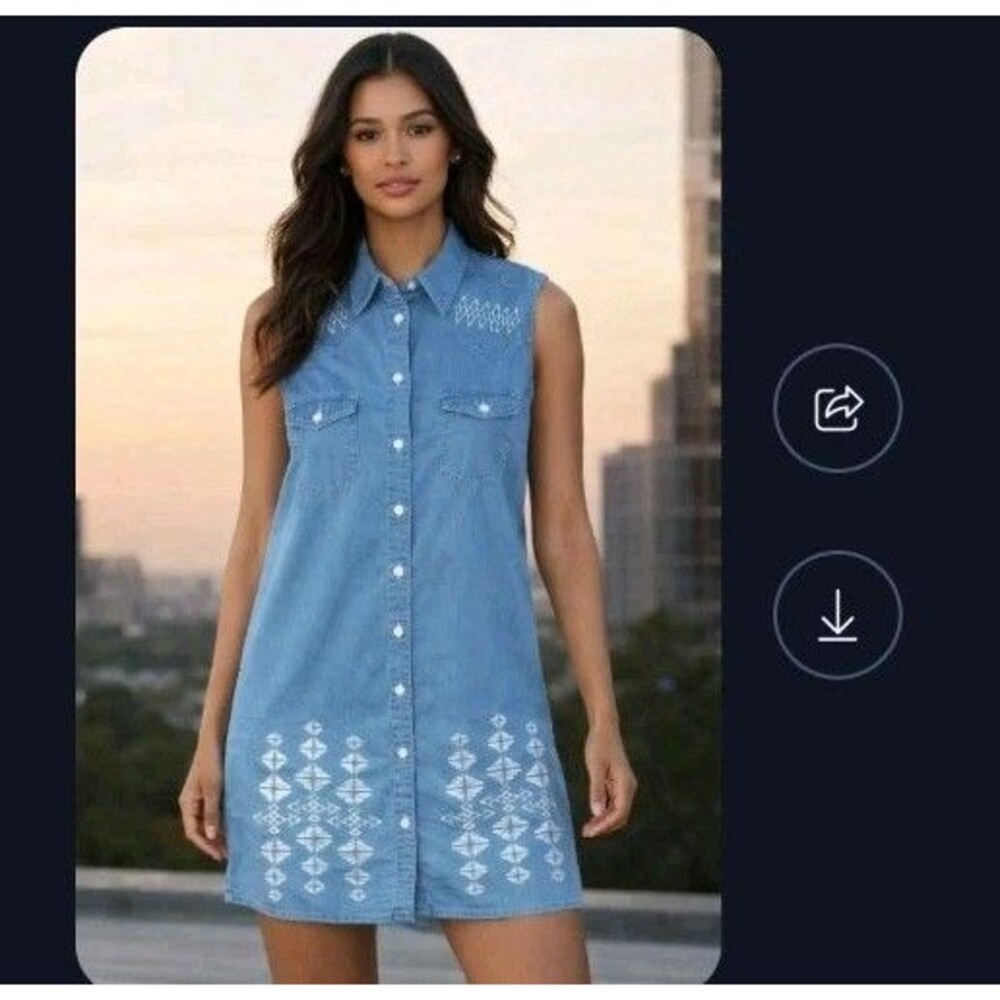Bit & Bridle Dress Size M Blue Button Down Pockets Sleeveless Cotton